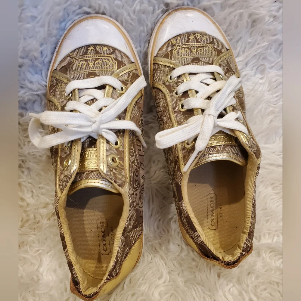 COACH| Womens Barrett gold and brown sneakers| size 8 - Picture 6 of 10